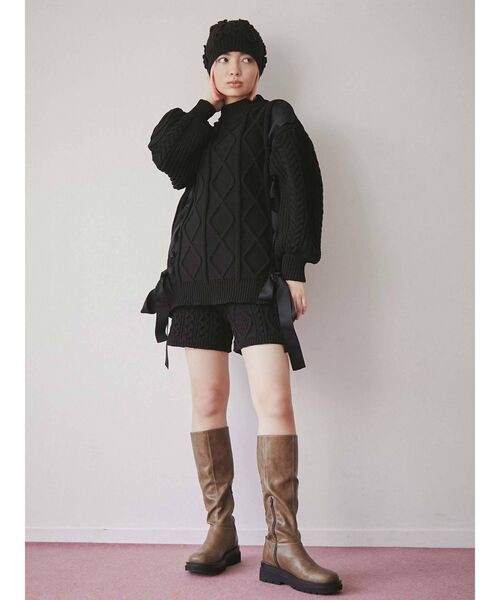 merry jenny（メリージェニー）の「おはなニットワッチ（ニットキャップ/ビーニー・レディース・ブラック/アイボリー・FREE）」の13枚目の写真