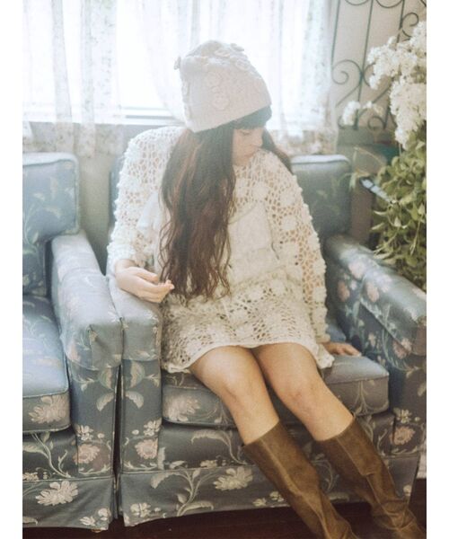 merry jenny（メリージェニー）の「おはなニットワッチ（ニットキャップ/ビーニー・レディース・ブラック/アイボリー・FREE）」の15枚目の写真