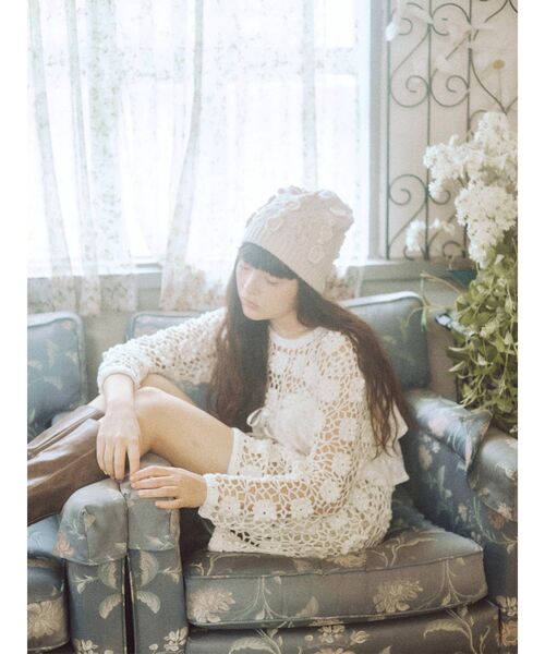 merry jenny（メリージェニー）の「おはなニットワッチ（ニットキャップ/ビーニー・レディース・ブラック/アイボリー・FREE）」の16枚目の写真