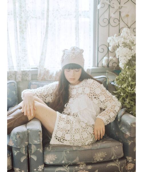 merry jenny（メリージェニー）の「おはなニットワッチ（ニットキャップ/ビーニー・レディース・ブラック/アイボリー・FREE）」の17枚目の写真