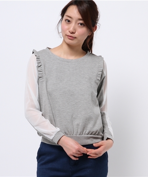 DISCOAT（ディスコート）の「【Discoat】リップル袖シフォンプルオーバー（Tシャツ/カットソー・レディース・その他19/グレー/ネイビー/オフホワイト・ﾌﾘ-）」の3枚目の写真