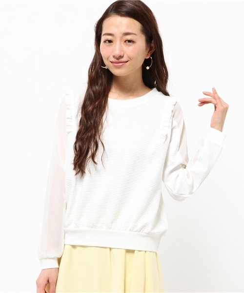 DISCOAT（ディスコート）の「【Discoat】リップル袖シフォンプルオーバー（Tシャツ/カットソー・レディース・その他19/グレー/ネイビー/オフホワイト・ﾌﾘ-）」の2枚目の写真