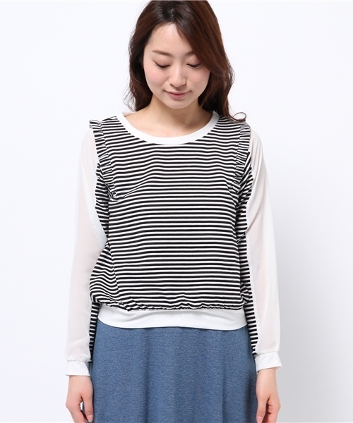 DISCOAT（ディスコート）の「【Discoat】リップル袖シフォンプルオーバー（Tシャツ/カットソー・レディース・その他19/グレー/ネイビー/オフホワイト・ﾌﾘ-）」の11枚目の写真