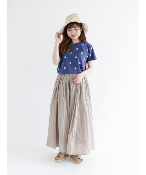 Samansa Mos2（サマンサ モスモス）の「【オーガニックコットン】ドット柄プリントＴシャツ（Tシャツ/カットソー・レディース・ベージュ/ブルー/チャコール/キナリ・ﾌﾘ-）」の13枚目の写真