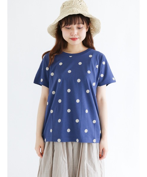 Samansa Mos2（サマンサ モスモス）の「【オーガニックコットン】ドット柄プリントＴシャツ（Tシャツ/カットソー・レディース・ベージュ/ブルー/チャコール/キナリ・ﾌﾘ-）」の15枚目の写真