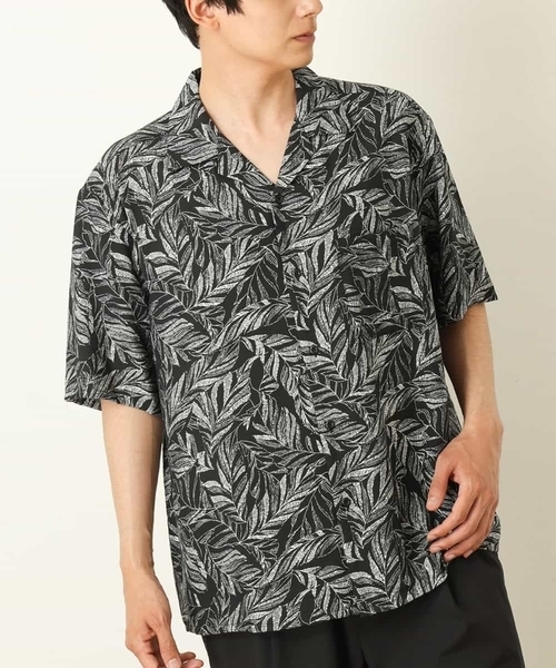 a.v.v（アーヴェヴェ）の「線画リーフ柄オープンカラーシャツ（シャツ/ブラウス・メンズ・ブラック/ミント・46/48/50）」の2枚目の写真