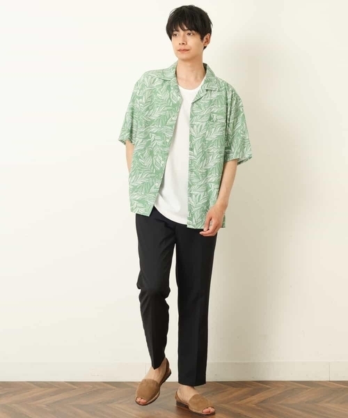 a.v.v（アーヴェヴェ）の「線画リーフ柄オープンカラーシャツ（シャツ/ブラウス・メンズ・ブラック/ミント・46/48/50）」の21枚目の写真