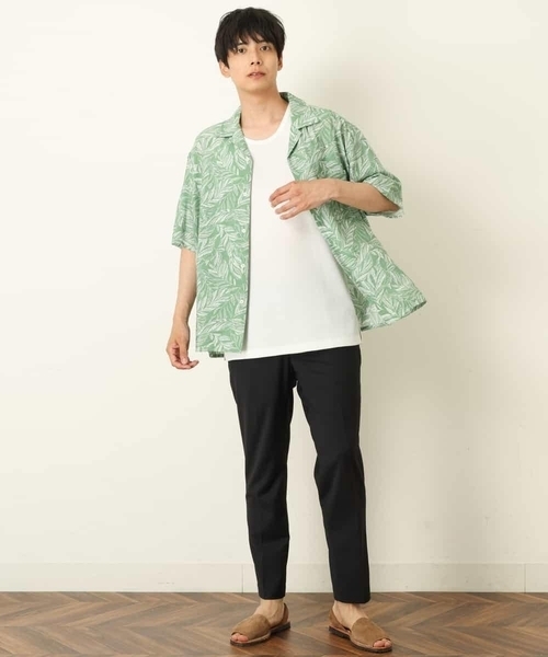 a.v.v（アーヴェヴェ）の「線画リーフ柄オープンカラーシャツ（シャツ/ブラウス・メンズ・ブラック/ミント・46/48/50）」の15枚目の写真