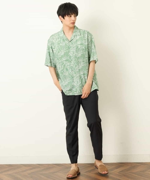 a.v.v（アーヴェヴェ）の「線画リーフ柄オープンカラーシャツ（シャツ/ブラウス・メンズ・ブラック/ミント・46/48/50）」の12枚目の写真