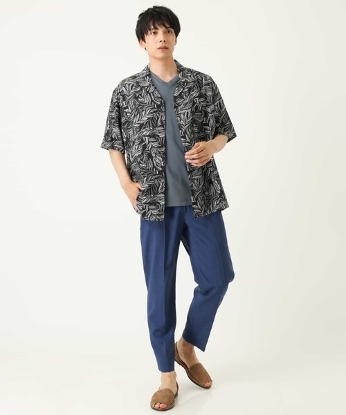 a.v.v（アーヴェヴェ）の「線画リーフ柄オープンカラーシャツ（シャツ/ブラウス・メンズ・ブラック/ミント・46/48/50）」の8枚目の写真