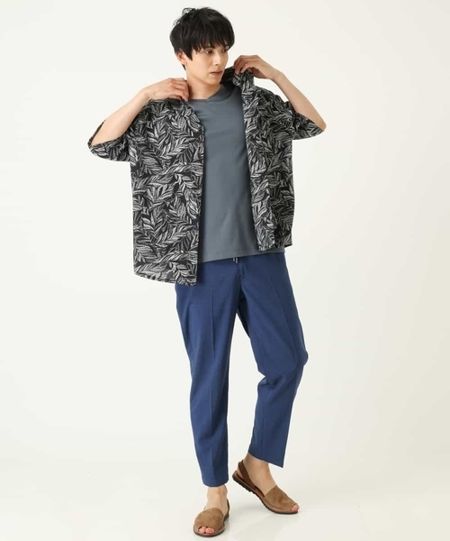 a.v.v（アーヴェヴェ）の「線画リーフ柄オープンカラーシャツ（シャツ/ブラウス・メンズ・ブラック/ミント・46/48/50）」の10枚目の写真