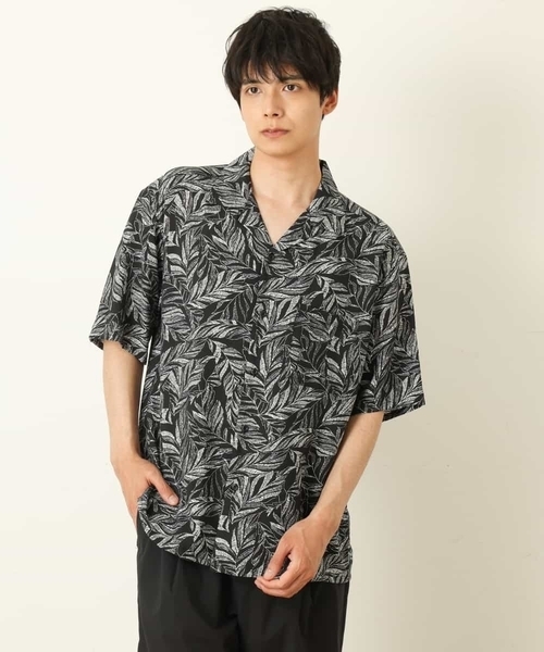 a.v.v（アーヴェヴェ）の「線画リーフ柄オープンカラーシャツ（シャツ/ブラウス・メンズ・ブラック/ミント・46/48/50）」の16枚目の写真