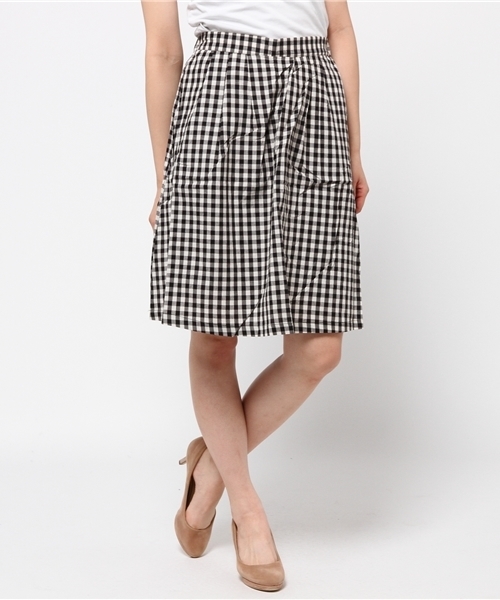 GIORDANO（ジョルダーノ）の「[GIORDANO]ギンガムチェックミモレ丈スカート（スカート・レディース・ブラック/ネイビー・MEDIUM）」の2枚目の写真