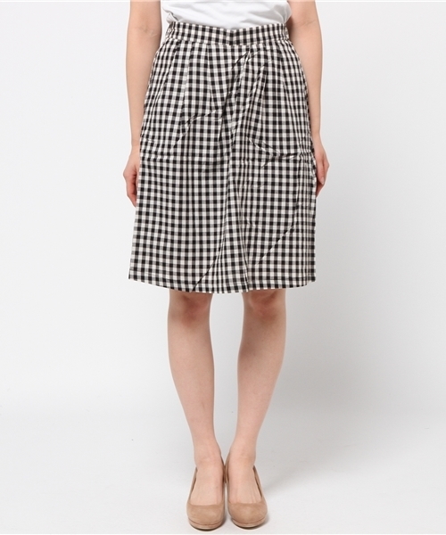 GIORDANO（ジョルダーノ）の「[GIORDANO]ギンガムチェックミモレ丈スカート（スカート・レディース・ブラック/ネイビー・MEDIUM）」の3枚目の写真