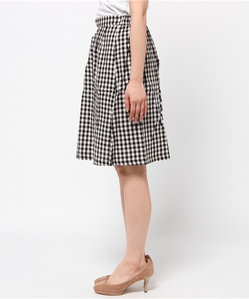 GIORDANO（ジョルダーノ）の「[GIORDANO]ギンガムチェックミモレ丈スカート（スカート・レディース・ブラック/ネイビー・MEDIUM）」の4枚目の写真