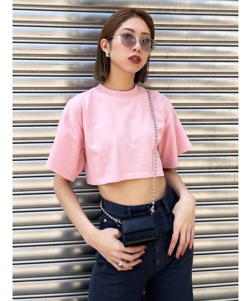 EMODA(エモダ)の「ヘムシャープショートTシャツ(Tシャツ/カットソー・レディース・ブラック/ピンク/ホワイト・FREE)」の4枚目の写真