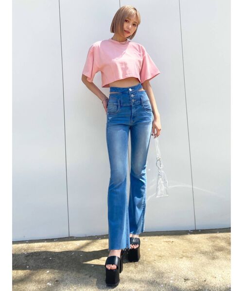 EMODA(エモダ)の「ヘムシャープショートTシャツ(Tシャツ/カットソー・レディース・ブラック/ピンク/ホワイト・FREE)」の8枚目の写真