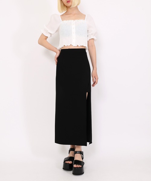 PUNYUS（プニュズ）の「シャーリングショートブラウス（シャツ/ブラウス・レディース・ブラック/ホワイト・4/1/2/3）」の10枚目の写真