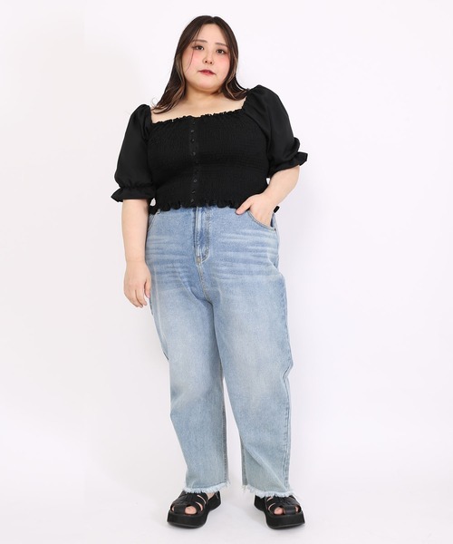 PUNYUS（プニュズ）の「シャーリングショートブラウス（シャツ/ブラウス・レディース・ブラック/ホワイト・4/1/2/3）」の11枚目の写真