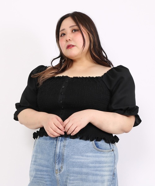 PUNYUS（プニュズ）の「シャーリングショートブラウス（シャツ/ブラウス・レディース・ブラック/ホワイト・4/1/2/3）」の12枚目の写真