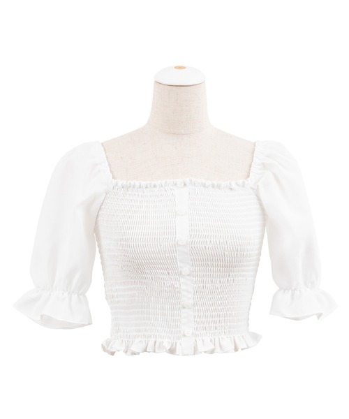 PUNYUS（プニュズ）の「シャーリングショートブラウス（シャツ/ブラウス・レディース・ブラック/ホワイト・4/1/2/3）」の16枚目の写真