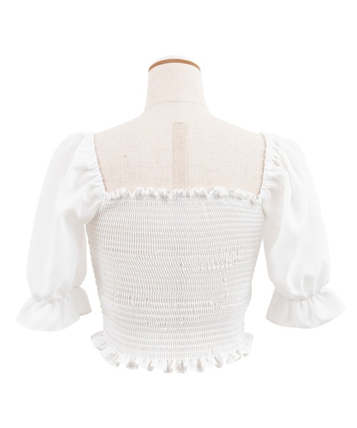 PUNYUS（プニュズ）の「シャーリングショートブラウス（シャツ/ブラウス・レディース・ブラック/ホワイト・4/1/2/3）」の17枚目の写真