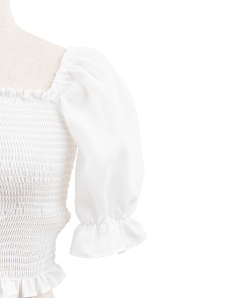 PUNYUS（プニュズ）の「シャーリングショートブラウス（シャツ/ブラウス・レディース・ブラック/ホワイト・4/1/2/3）」の18枚目の写真