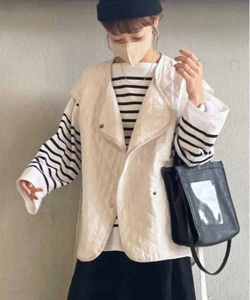 StyleSea（スタイルシー）の「ピーチキャンバスキルティングオーバーベスト（ベスト・レディース・ブラック/カーキ/アイボリー/ベージュ・MEDIUM）」の2枚目の写真