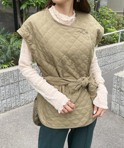 StyleSea（スタイルシー）の「ピーチキャンバスキルティングオーバーベスト（ベスト・レディース・ブラック/カーキ/アイボリー/ベージュ・MEDIUM）」の12枚目の写真