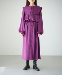 【cheriella】WEB限定ピーチサテンビッグカラーワンピース