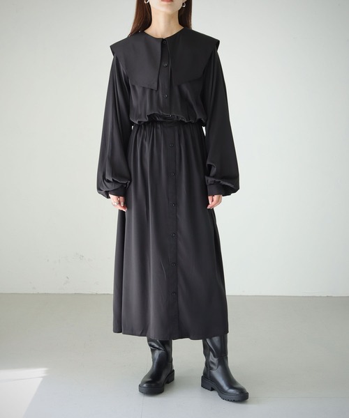 cheriella（シェリエラ）の「【cheriella】WEB限定ピーチサテンビッグカラーワンピース（ワンピース・レディース・ブラック/パープル/モカ・M）」の2枚目の写真