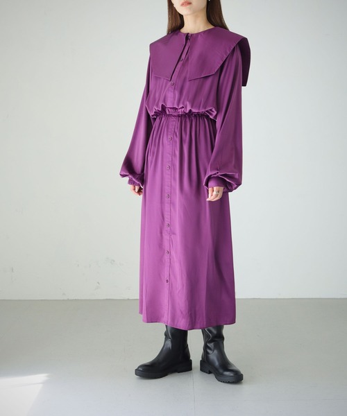 cheriella（シェリエラ）の「【cheriella】WEB限定ピーチサテンビッグカラーワンピース（ワンピース・レディース・ブラック/パープル/モカ・M）」の21枚目の写真