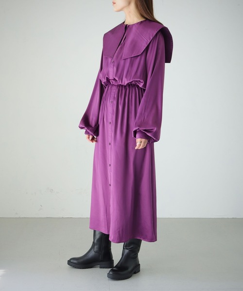 cheriella（シェリエラ）の「【cheriella】WEB限定ピーチサテンビッグカラーワンピース（ワンピース・レディース・ブラック/パープル/モカ・M）」の15枚目の写真