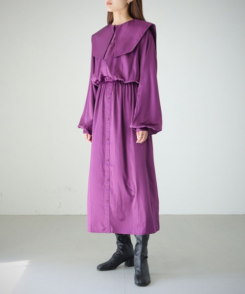 cheriella（シェリエラ）の「【cheriella】WEB限定ピーチサテンビッグカラーワンピース（ワンピース・レディース・ブラック/パープル/モカ・M）」の20枚目の写真