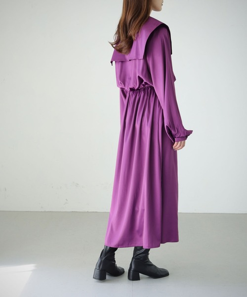 cheriella（シェリエラ）の「【cheriella】WEB限定ピーチサテンビッグカラーワンピース（ワンピース・レディース・ブラック/パープル/モカ・M）」の9枚目の写真
