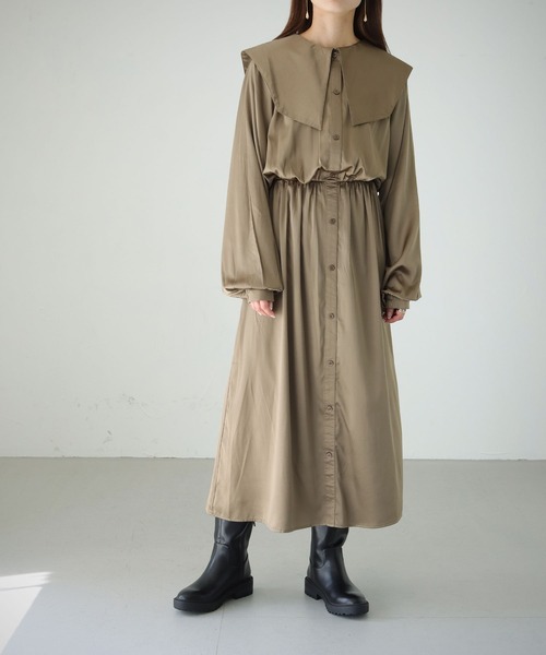 cheriella（シェリエラ）の「【cheriella】WEB限定ピーチサテンビッグカラーワンピース（ワンピース・レディース・ブラック/パープル/モカ・M）」の14枚目の写真