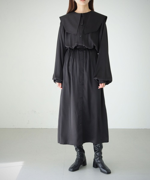 cheriella（シェリエラ）の「【cheriella】WEB限定ピーチサテンビッグカラーワンピース（ワンピース・レディース・ブラック/パープル/モカ・M）」の18枚目の写真