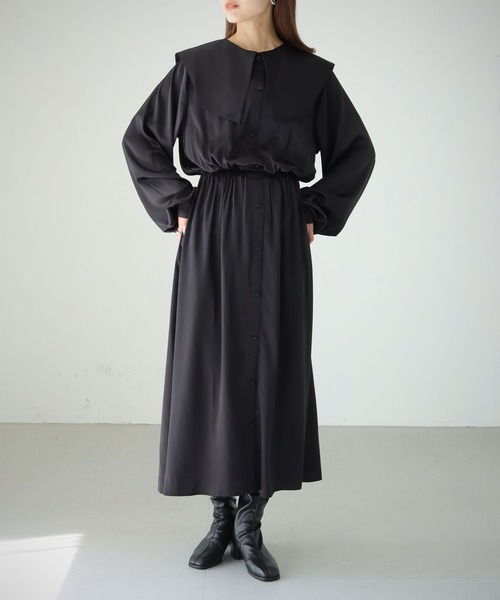 cheriella（シェリエラ）の「【cheriella】WEB限定ピーチサテンビッグカラーワンピース（ワンピース・レディース・ブラック/パープル/モカ・M）」の10枚目の写真