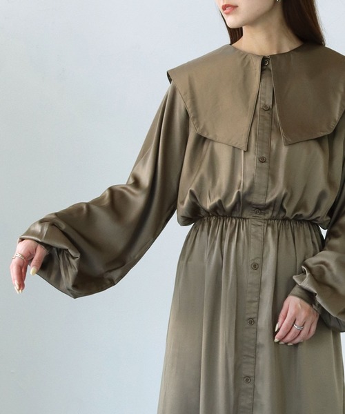 cheriella（シェリエラ）の「【cheriella】WEB限定ピーチサテンビッグカラーワンピース（ワンピース・レディース・ブラック/パープル/モカ・M）」の11枚目の写真