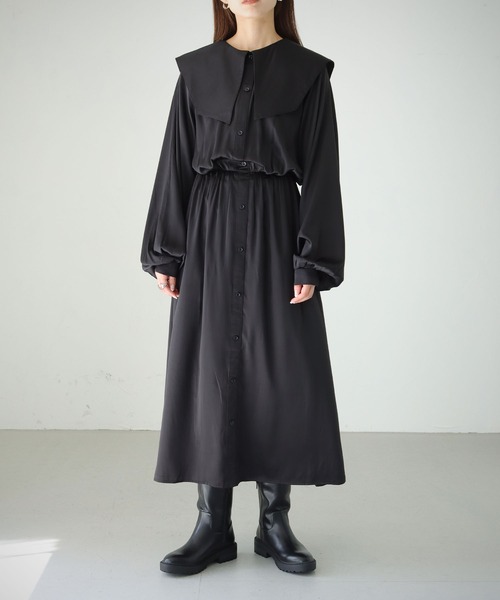 cheriella（シェリエラ）の「【cheriella】WEB限定ピーチサテンビッグカラーワンピース（ワンピース・レディース・ブラック/パープル/モカ・M）」の13枚目の写真