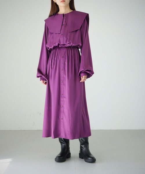 cheriella（シェリエラ）の「【cheriella】WEB限定ピーチサテンビッグカラーワンピース（ワンピース・レディース・ブラック/パープル/モカ・M）」の12枚目の写真