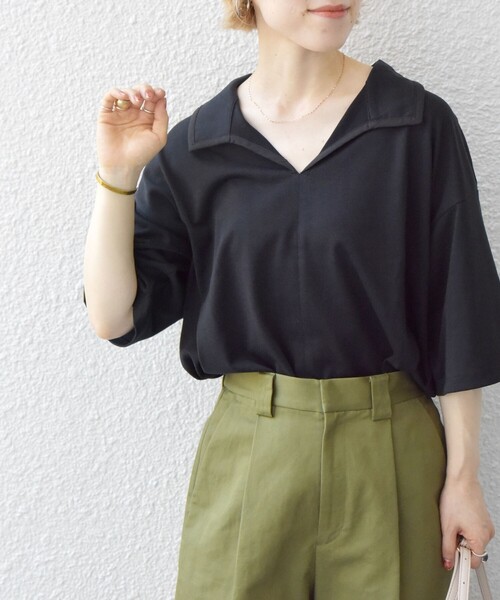 SHIPS any(シップス エニィ)の「SHIPS any:〈ウォッシャブル〉スキッパー カラー プルオーバー(Tシャツ/カットソー・レディース・オフホワイト/ブラック/その他・ONE SIZE)」の16枚目の写真