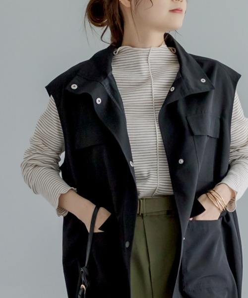 PUAL CE CIN（ピュアルセシン）の「プチハイネック　テレコ染め分けボーダーアソートロンT（Tシャツ/カットソー・レディース・ブラック/ベージュ/ピンク・FREE）」の2枚目の写真