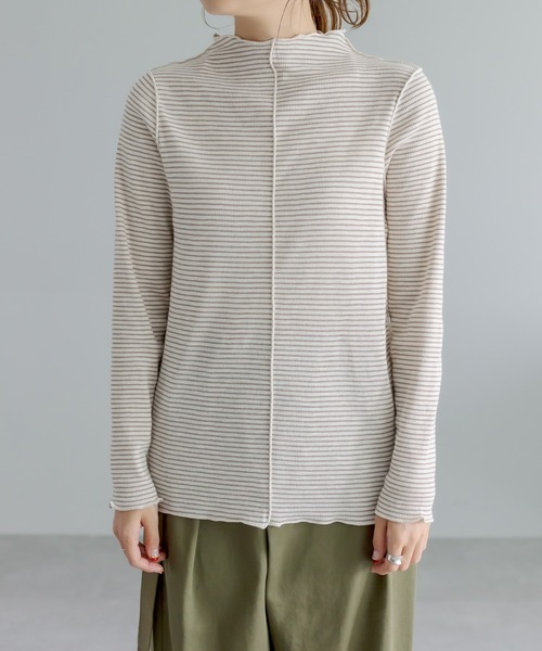 PUAL CE CIN（ピュアルセシン）の「プチハイネック　テレコ染め分けボーダーアソートロンT（Tシャツ/カットソー・レディース・ブラック/ベージュ/ピンク・FREE）」の5枚目の写真