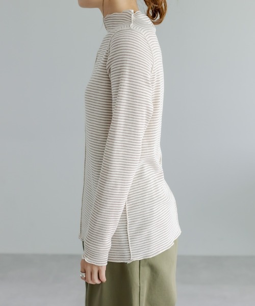 PUAL CE CIN（ピュアルセシン）の「プチハイネック　テレコ染め分けボーダーアソートロンT（Tシャツ/カットソー・レディース・ブラック/ベージュ/ピンク・FREE）」の15枚目の写真