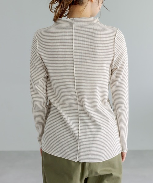 PUAL CE CIN（ピュアルセシン）の「プチハイネック　テレコ染め分けボーダーアソートロンT（Tシャツ/カットソー・レディース・ブラック/ベージュ/ピンク・FREE）」の9枚目の写真