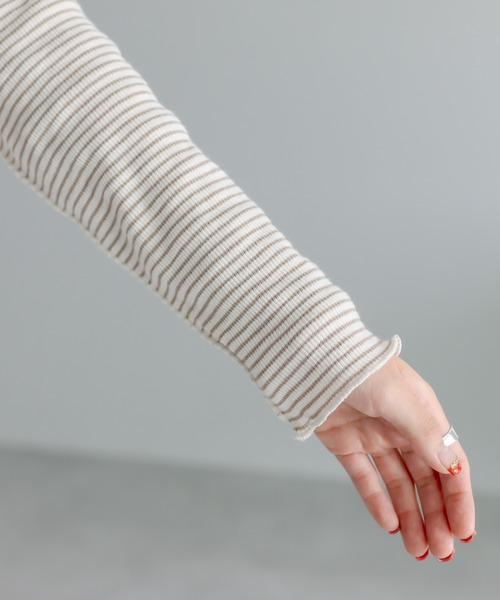 PUAL CE CIN（ピュアルセシン）の「プチハイネック　テレコ染め分けボーダーアソートロンT（Tシャツ/カットソー・レディース・ブラック/ベージュ/ピンク・FREE）」の13枚目の写真