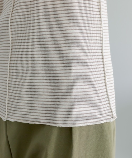 PUAL CE CIN（ピュアルセシン）の「プチハイネック　テレコ染め分けボーダーアソートロンT（Tシャツ/カットソー・レディース・ブラック/ベージュ/ピンク・FREE）」の7枚目の写真