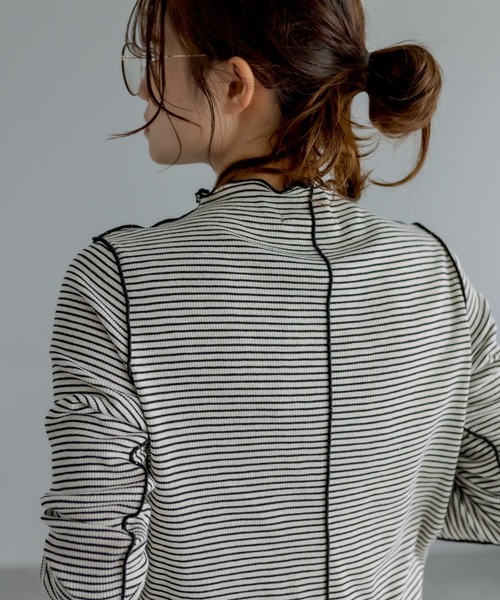 PUAL CE CIN（ピュアルセシン）の「プチハイネック　テレコ染め分けボーダーアソートロンT（Tシャツ/カットソー・レディース・ブラック/ベージュ/ピンク・FREE）」の17枚目の写真