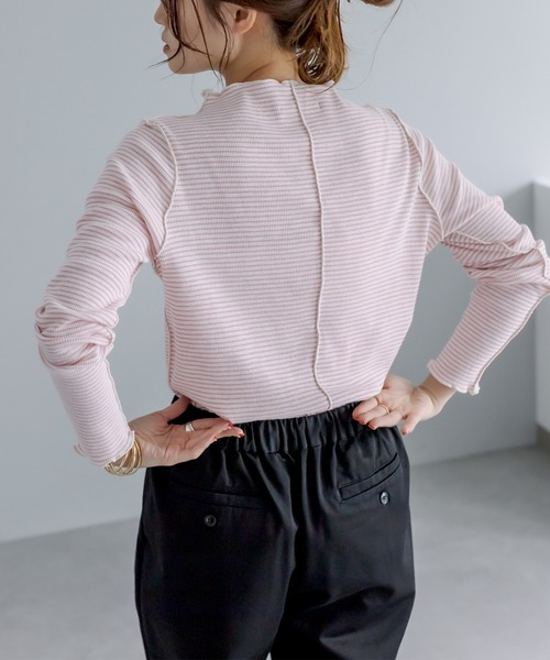 PUAL CE CIN（ピュアルセシン）の「プチハイネック　テレコ染め分けボーダーアソートロンT（Tシャツ/カットソー・レディース・ブラック/ベージュ/ピンク・FREE）」の12枚目の写真